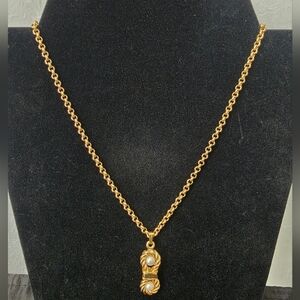 Auth CELINE PEARL Gold Necklace